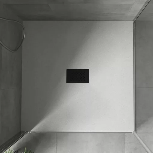 HD Marco+ White 100x100 SMC kompozit magasított szögletes kőhatású zuhanytálca, fekete ráccsal, 15 cm magas, szifon nélkül