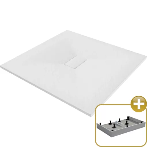 HD Marco White 100x100 SMC kompozit magasított szögletes kőhatású zuhanytálca, 15 cm magas, szifon nélkül