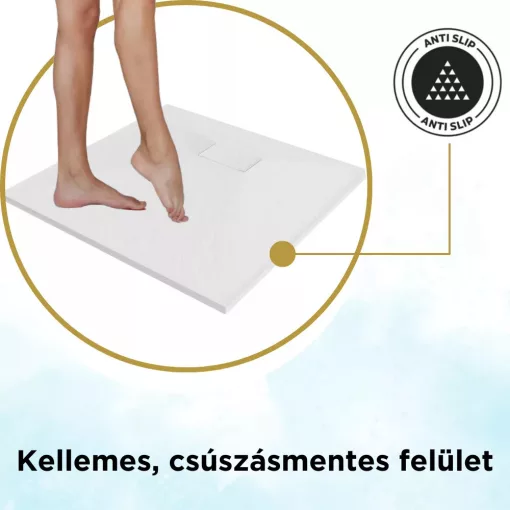 HD Marco White 100x100 SMC kompozit magasított szögletes kőhatású zuhanytálca, 15 cm magas, szifon nélkül