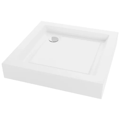 HD Lofty 70x70/80x80/90x90 szögletes magasított akril zuhanytálca, 13,5 cm magas, króm szifonnal