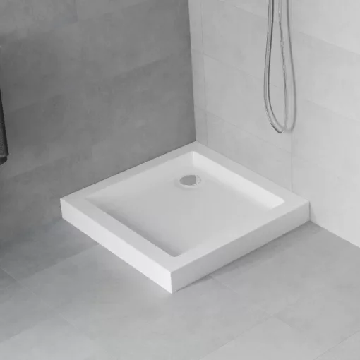 HD Lofty 70x70/80x80/90x90 szögletes magasított akril zuhanytálca, 13,5 cm magas, króm szifonnal