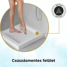 HD Lofty 70x70/80x80/90x90 szögletes magasított akril zuhanytálca, 13,5 cm magas, króm szifonnal