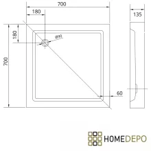HD Lofty 70x70/80x80/90x90 szögletes magasított akril zuhanytálca, 13,5 cm magas, króm szifonnal