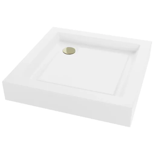 HD Lofty 80x80 szögletes magasított akril zuhanytálca, 13,5 cm magas, arany szifonnal