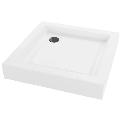 HD Lofty 90x90 szögletes magasított akril zuhanytálca, 13,5 cm magas, fekete szifonnal