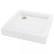 HD Lofty 90x90 szögletes magasított akril zuhanytálca, 13,5 cm magas, arany szifonnal