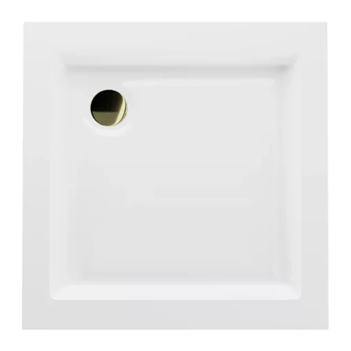 HD Lofty 90x90 szögletes magasított akril zuhanytálca, 13,5 cm magas, arany szifonnal