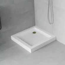HD Lofty 90x90 szögletes magasított akril zuhanytálca, 13,5 cm magas, arany szifonnal
