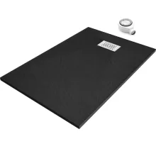 HD Marco+ Black 120x90 SMC kompozit slim szögletes kőhatású zuhanytálca, fehér ráccsal, 2,6 cm magas, szifonnal