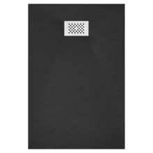 HD Marco+ Black 120x90 SMC kompozit slim szögletes kőhatású zuhanytálca, fehér ráccsal, 2,6 cm magas, szifon nélkül