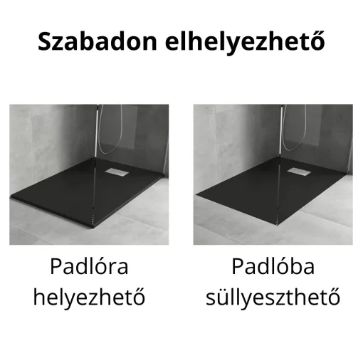 HD Marco+ Black 120x90 SMC kompozit slim szögletes kőhatású zuhanytálca, fehér ráccsal, 2,6 cm magas, szifon nélkül