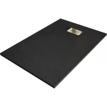 HD Marco+ Black 100x80/120x90 SMC kompozit slim szögletes kőhatású zuhanytálca, arany színű ráccsal, 2,6 cm magas, szifon nélkül