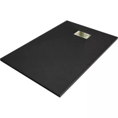   HD Marco+ Black 100x80/120x90 SMC kompozit slim szögletes kőhatású zuhanytálca, arany színű ráccsal, 2,6 cm magas, szifon nélkül