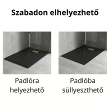 HD Marco+ Black 100x80/120x90 SMC kompozit slim szögletes kőhatású zuhanytálca, arany színű ráccsal, 2,6 cm magas, szifon nélkül