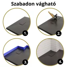 HD Marco+ Black 120x90 SMC kompozit slim szögletes kőhatású zuhanytálca, fekete ráccsal, 2,6 cm magas, szifon nélkül