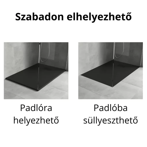 HD Marco+ Black 120x90 SMC kompozit slim szögletes kőhatású zuhanytálca, fekete ráccsal, 2,6 cm magas, szifon nélkül