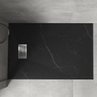 HD Marco+ Black Marble 100x80/120x90 SMC kompozit slim szögletes kőhatású zuhanytálca, krómozott ráccsal, 2,6 cm magas, szifon nélkül