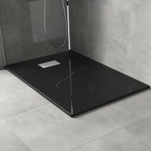 HD Marco+ Black Marble 100x80/120x90 SMC kompozit slim szögletes kőhatású zuhanytálca, fehér ráccsal, 2,6 cm magas, szifon nélkül