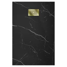 HD Marco+ Black Marble 120x90 SMC kompozit slim szögletes kőhatású zuhanytálca, arany színű ráccsal, 2,6 cm magas, szifonnal