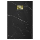 HD Marco+ Black Marble 100x80/120x90 SMC kompozit slim szögletes kőhatású zuhanytálca, arany színű ráccsal, 2,6 cm magas, szifon nélkül