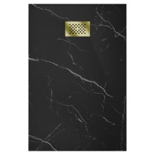 HD Marco+ Black Marble 120x90 SMC kompozit slim szögletes kőhatású zuhanytálca, arany színű ráccsal, 2,6 cm magas, szifon nélkül