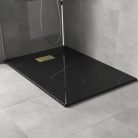 HD Marco+ Black Marble 100x80/120x90 SMC kompozit slim szögletes kőhatású zuhanytálca, arany színű ráccsal, 2,6 cm magas, szifon nélkül