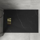 HD Marco+ Black Marble 100x80/120x90 SMC kompozit slim szögletes kőhatású zuhanytálca, arany színű ráccsal, 2,6 cm magas, szifon nélkül