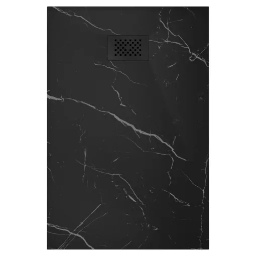 HD Marco+ Black Marble 100x80 SMC kompozit slim szögletes kőhatású zuhanytálca, fekete ráccsal, 2,6 cm magas, szifonnal
