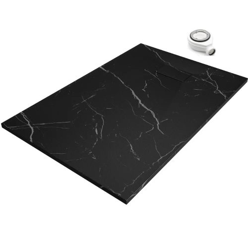 HD Marco Black Marble 90x120 SMC kompozit slim szögletes kőhatású zuhanytálca, 2,6 cm magas, szifonnal