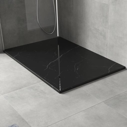 HD Marco Black Marble 120x90 SMC kompozit slim szögletes kőhatású zuhanytálca, 2,6 cm magas, szifon nélkül