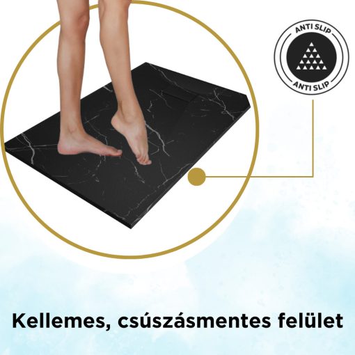 HD Marco Black Marble 120x90 SMC kompozit slim szögletes kőhatású zuhanytálca, 2,6 cm magas, szifon nélkül