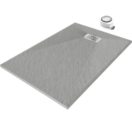 HD Marco+ Gray 100x80 SMC kompozit slim szögletes kőhatású zuhanytálca, krómozott ráccsal, 2,6 cm magas, szifonnal