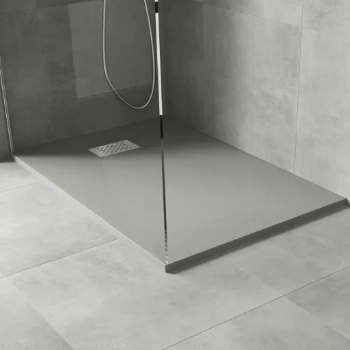 HD Marco+ Gray 100x80 SMC kompozit slim szögletes kőhatású zuhanytálca, krómozott ráccsal, 2,6 cm magas, szifonnal