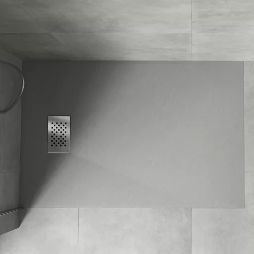 HD Marco+ Gray 100x80/120x90 SMC kompozit slim szögletes kőhatású zuhanytálca, krómozott ráccsal, 2,6 cm magas, szifon nélkül