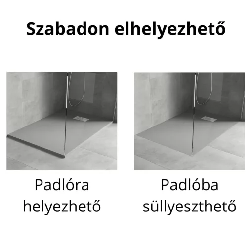 HD Marco+ Gray 100x80/120x90 SMC kompozit slim szögletes kőhatású zuhanytálca, krómozott ráccsal, 2,6 cm magas, szifon nélkül