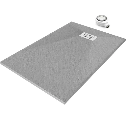 HD Marco+ Gray 100x80 SMC kompozit slim szögletes kőhatású zuhanytálca, fehér ráccsal, 2,6 cm magas, szifonnal