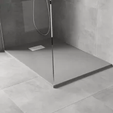 HD Marco+ Gray 100x80 SMC kompozit slim szögletes kőhatású zuhanytálca, fehér ráccsal, 2,6 cm magas, szifonnal