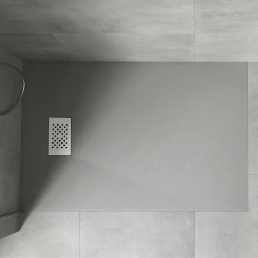 HD Marco+ Gray 100x80 SMC kompozit slim szögletes kőhatású zuhanytálca, fehér ráccsal, 2,6 cm magas, szifonnal