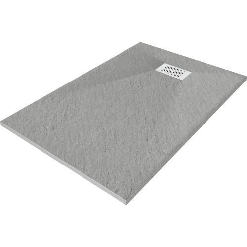 HD Marco+ Gray 100x80/120x90 SMC kompozit slim szögletes kőhatású zuhanytálca, fehér ráccsal, 2,6 cm magas, szifon nélkül