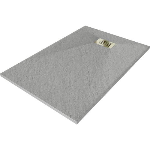 HD Marco+ Gray 100x80/120x90 SMC kompozit slim szögletes kőhatású zuhanytálca, arany színű ráccsal, 2,6 cm magas, szifon nélkül