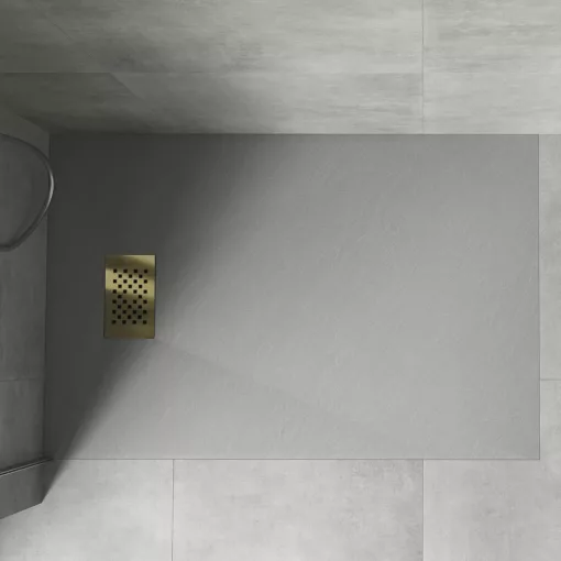 HD Marco+ Gray 120x90 SMC kompozit slim szögletes kőhatású zuhanytálca, arany színű ráccsal, 2,6 cm magas, szifon nélkül