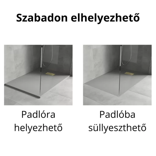 HD Marco+ Gray 120x90 SMC kompozit slim szögletes kőhatású zuhanytálca, arany színű ráccsal, 2,6 cm magas, szifon nélkül