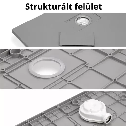 HD Marco+ Gray 100x80 SMC kompozit slim szögletes kőhatású zuhanytálca, fekete ráccsal, 2,6 cm magas, szifonnal