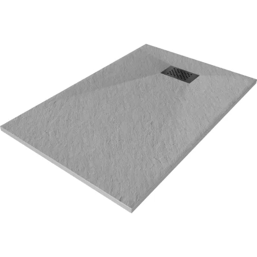 HD Marco+ Gray 120x90 SMC kompozit slim szögletes kőhatású zuhanytálca, fekete ráccsal, 2,6 cm magas, szifon nélkül