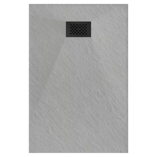 HD Marco+ Gray 120x90 SMC kompozit slim szögletes kőhatású zuhanytálca, fekete ráccsal, 2,6 cm magas, szifon nélkül
