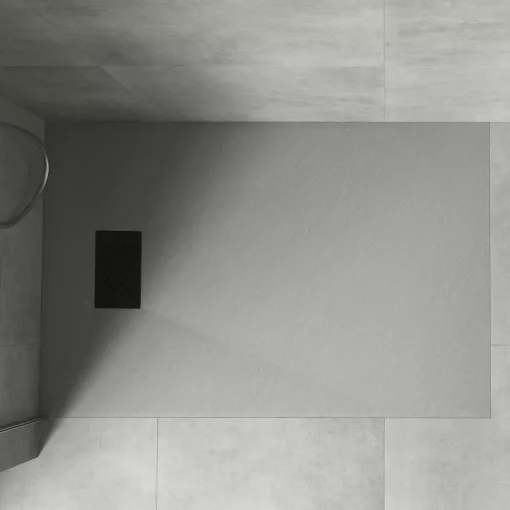 HD Marco+ Gray 120x90 SMC kompozit slim szögletes kőhatású zuhanytálca, fekete ráccsal, 2,6 cm magas, szifon nélkül