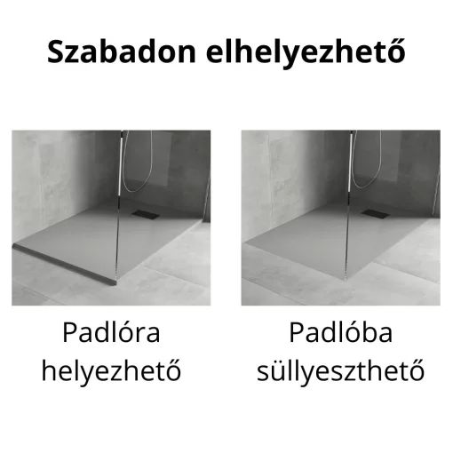 HD Marco+ Gray 120x90 SMC kompozit slim szögletes kőhatású zuhanytálca, fekete ráccsal, 2,6 cm magas, szifon nélkül