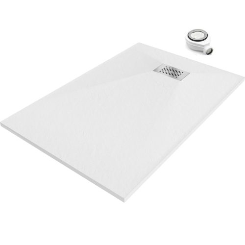 HD Marco+ White 90x100 SMC kompozit slim szögletes kőhatású zuhanytálca, krómozott ráccsal, 2,6 cm magas, szifonnal
