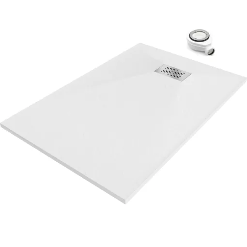 HD Marco+ White 70x100 SMC kompozit slim szögletes kőhatású zuhanytálca, krómozott ráccsal, 2,6 cm magas, szifonnal