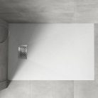 HD Marco+ White 90x100 SMC kompozit slim szögletes kőhatású zuhanytálca, krómozott ráccsal, 2,6 cm magas, szifonnal